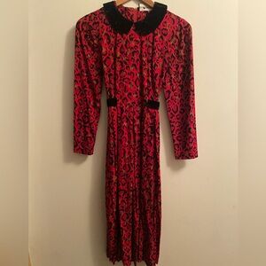 Vintage, velvet collared, red leopard print dress